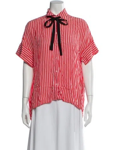 Pre-owned Maje Striped Short Sleeve Blouse In Red