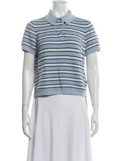 Pre-owned Maje Striped Short Sleeve Polo In White