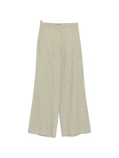 Maje Striped Straight Trousers In Green