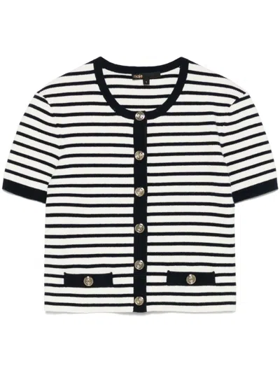 Maje Striped Short-sleeve Cardigan In Black White