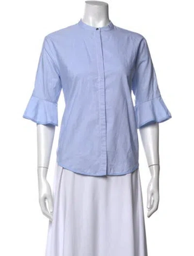 Pre-owned Maje Striped Three-quarter Sleeve Blouse In Blue