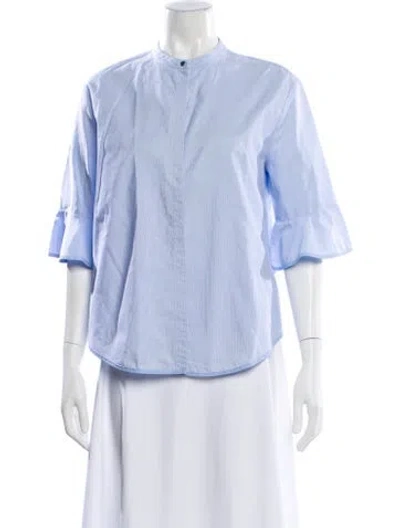 Pre-owned Maje Striped Three-quarter Sleeve Blouse In White