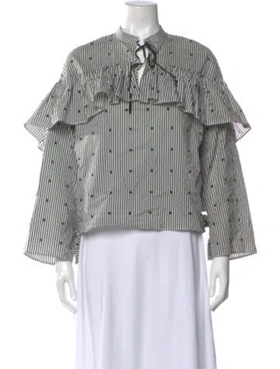 Pre-owned Maje Striped Tie Neck Blouse In Multi