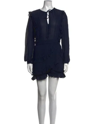 Pre-owned Maje Striped Tie Neck Romper In Blue
