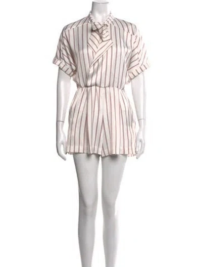 Pre-owned Maje Striped Tie Neck Romper In White