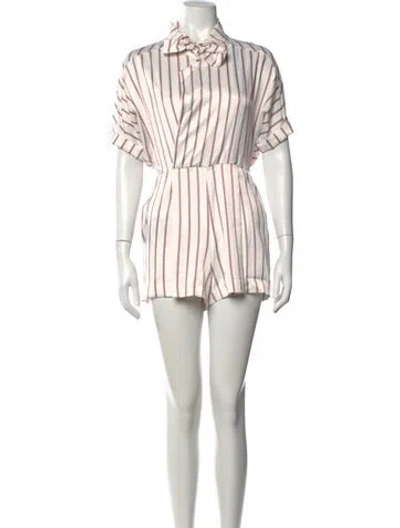 Pre-owned Maje Striped Tie Neck Romper In White