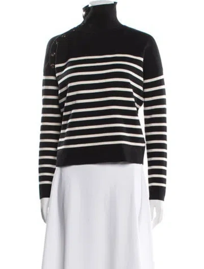 Pre-owned Maje Striped Turtleneck Sweater In Black