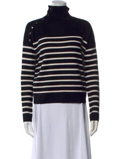 Pre-owned Maje Striped Turtleneck Sweater In Black
