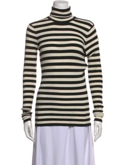 Pre-owned Maje Striped Turtleneck Sweater In Black/white