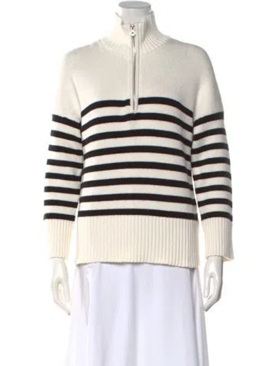 Pre-owned Maje Striped Turtleneck Sweater In White