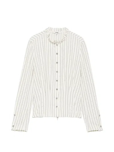 Maje Striped Victorian-collar Blouse In White