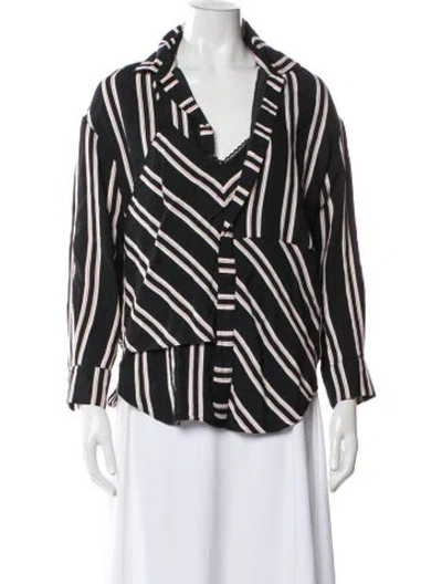 Pre-owned Maje Striped V-neck Blouse In Blue