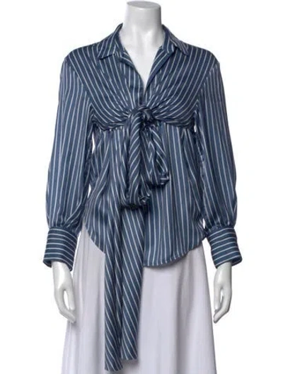 Pre-owned Maje Striped V-neck Blouse In Blue