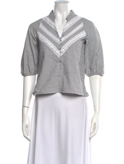 Pre-owned Maje Striped V-neck Blouse In Grey