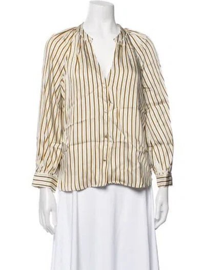 Pre-owned Maje Striped V-neck Blouse In Neutrals