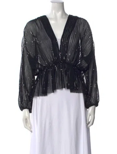 Pre-owned Maje Striped V-neck Blouse W/ Tags In Black