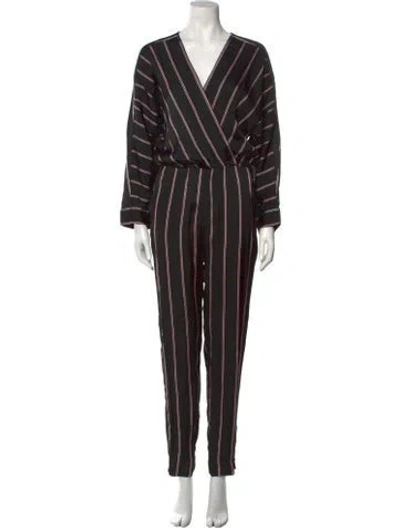 Pre-owned Maje Striped V-neck Jumpsuit In Black