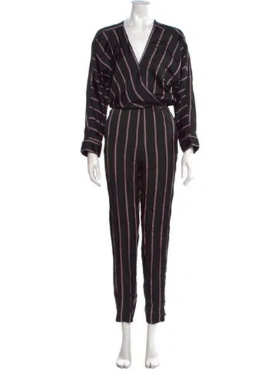 Pre-owned Maje Striped V-neck Jumpsuit In Black