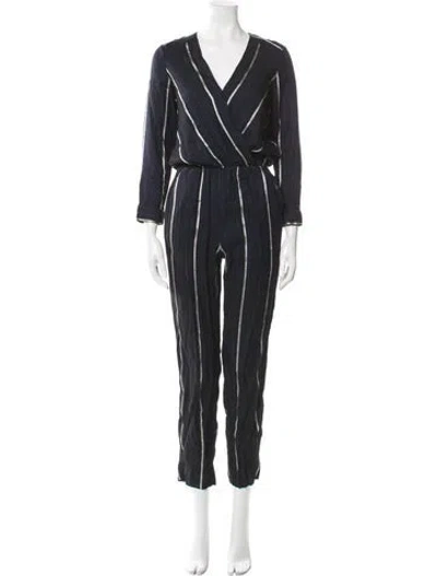 Pre-owned Maje Striped V-neck Jumpsuit In Blue