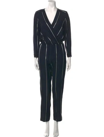 Pre-owned Maje Striped V-neck Jumpsuit In Blue