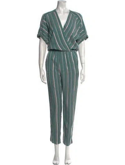 Pre-owned Maje Striped V-neck Jumpsuit In Blue