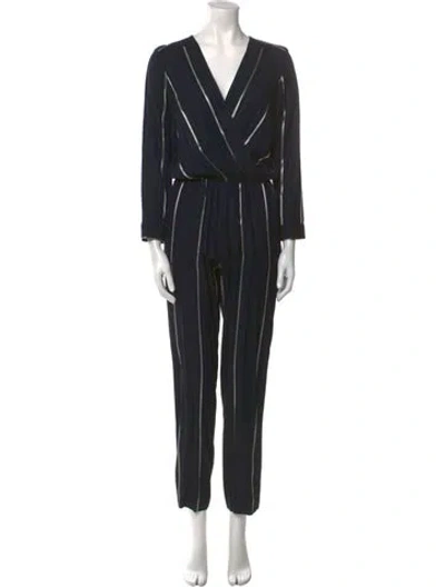 Pre-owned Maje Striped V-neck Jumpsuit In Blue