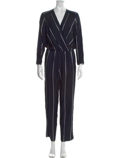 Pre-owned Maje Striped V-neck Jumpsuit In Blue