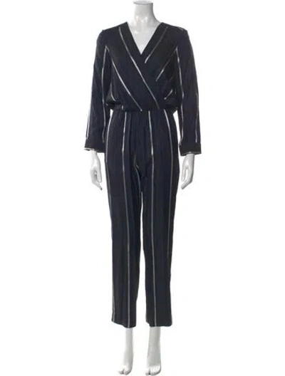 Pre-owned Maje Striped V-neck Jumpsuit In Blue