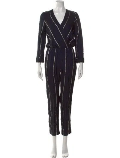 Pre-owned Maje Striped V-neck Jumpsuit In Blue