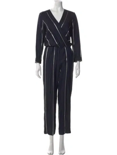 Pre-owned Maje Striped V-neck Jumpsuit In Blue