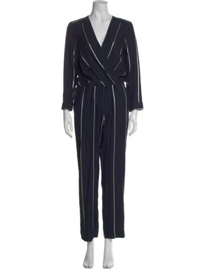 Pre-owned Maje Striped V-neck Jumpsuit In Blue