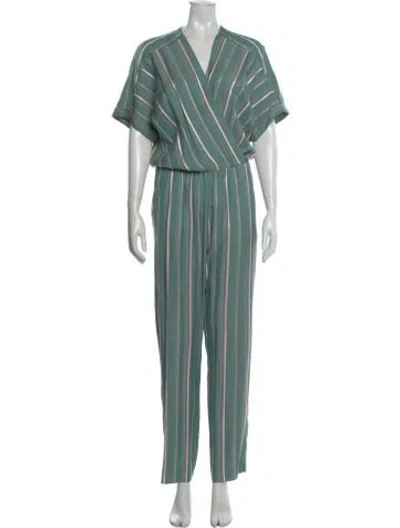 Pre-owned Maje Striped V-neck Jumpsuit In Blue