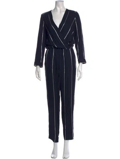 Pre-owned Maje Striped V-neck Jumpsuit In Blue
