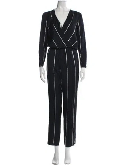 Pre-owned Maje Striped V-neck Jumpsuit In Blue