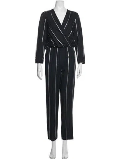 Pre-owned Maje Striped V-neck Jumpsuit In Blue