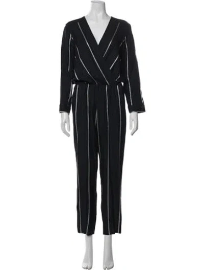 Pre-owned Maje Striped V-neck Jumpsuit In Blue