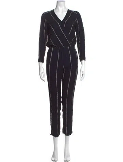 Pre-owned Maje Striped V-neck Jumpsuit In Blue