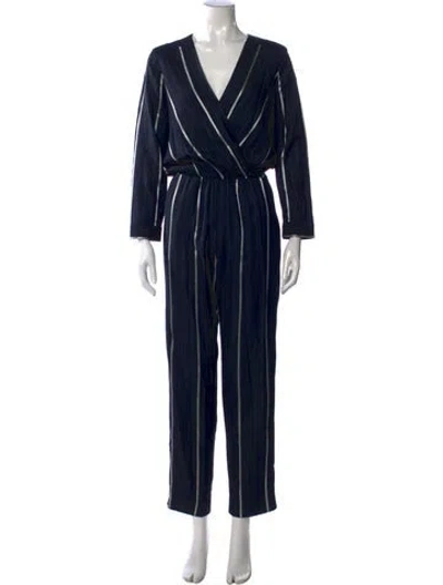 Pre-owned Maje Striped V-neck Jumpsuit In Blue