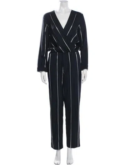 Pre-owned Maje Striped V-neck Jumpsuit In Blue