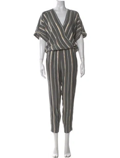 Pre-owned Maje Striped V-neck Jumpsuit In Gray