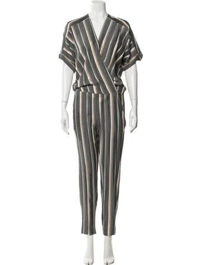 Pre-owned Maje Striped V-neck Jumpsuit In Gray