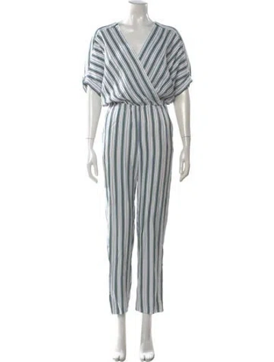Pre-owned Maje Striped V-neck Jumpsuit In Green