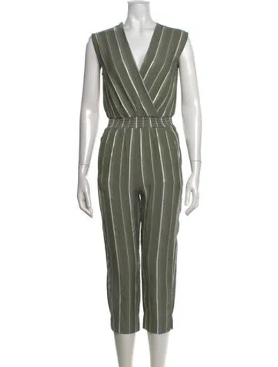 Pre-owned Maje Striped V-neck Jumpsuit In Green