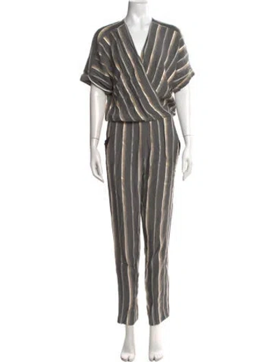 Pre-owned Maje Striped V-neck Jumpsuit In Grey