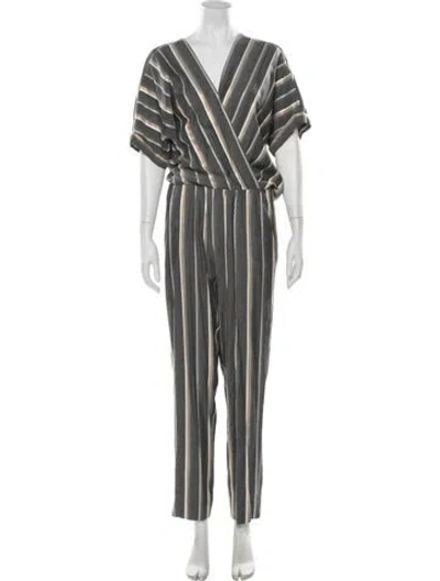 Pre-owned Maje Striped V-neck Jumpsuit In Multicolor