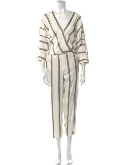 Pre-owned Maje Striped V-neck Jumpsuit In Neutral