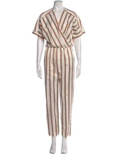 Pre-owned Maje Striped V-neck Jumpsuit In Neutral