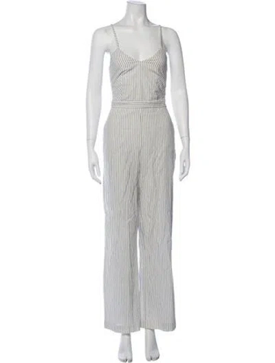 Pre-owned Maje Striped V-neck Jumpsuit In Neutral