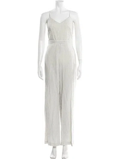 Pre-owned Maje Striped V-neck Jumpsuit In Neutral