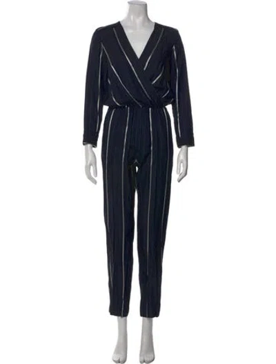 Pre-owned Maje Striped V-neck Jumpsuit In Neutral